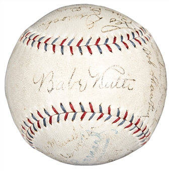 1929 New York Yankees Team Signed OAL Barnard Baseball With 16 Signatures Including Ruth & Gehrig (PSA/DNA, JSA & SGC)